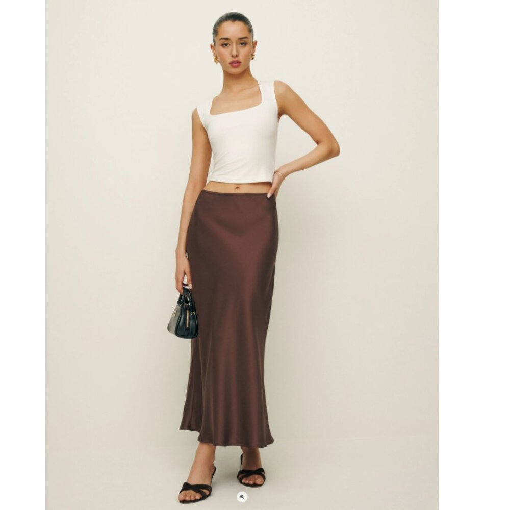 Reformation Layla Silk Skirt in Cafe